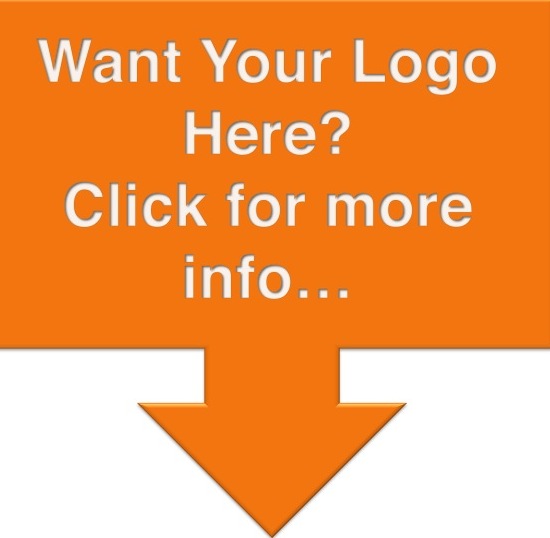 Image of an orange box with an arrow pointing down with the text want your logo here? Click for more info.